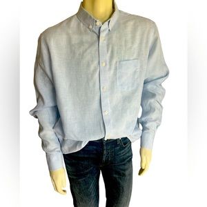 UNTUCKit mens XLarge R fit 100 %linen wrinkle resistant light blue button down